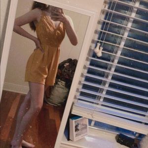 Cute lace pattern top mustard yellow romper